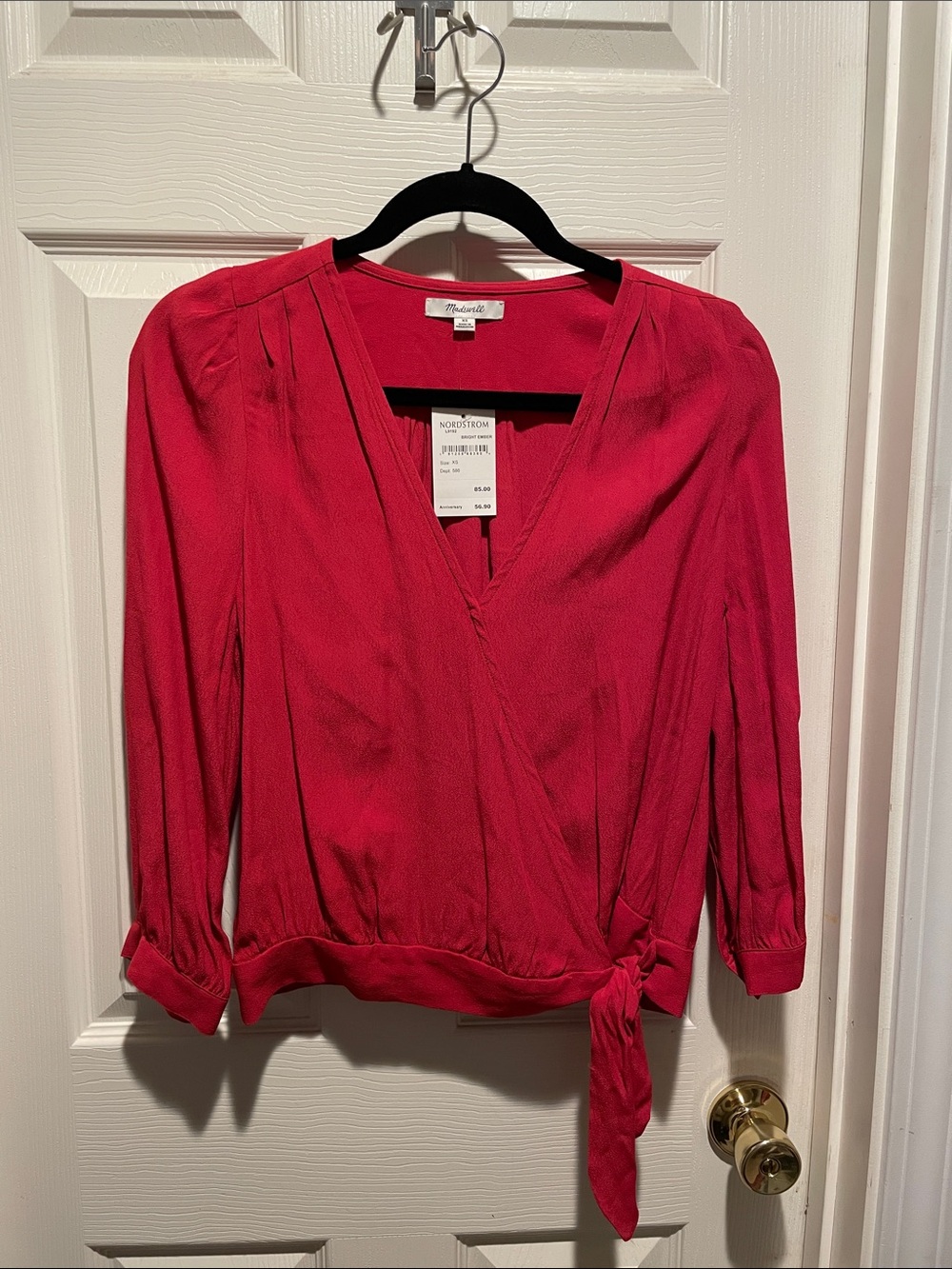 Madewell V neck wrap side tie long sleeve top